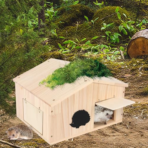 Igelhaus aus Holz, winddichter großer Igelschutz mit Anti Maus-Tür, Outdoor Raubtierfest Nistkasten für Garten