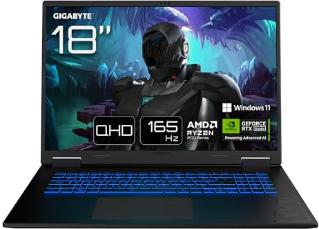 GIGABYTE Gaming A18 Laptop – 18 Zoll, 165 Hz WQXGA, AMD Ryzen 7 260, RTX 5060, 32 GB DDR5 5600 MHz, SSD Gen4 1 TB, Windows 11 Home, 2 Jahre Garantie, Dolby Atmos, Gaming A18 3VHK3FRC64SH
