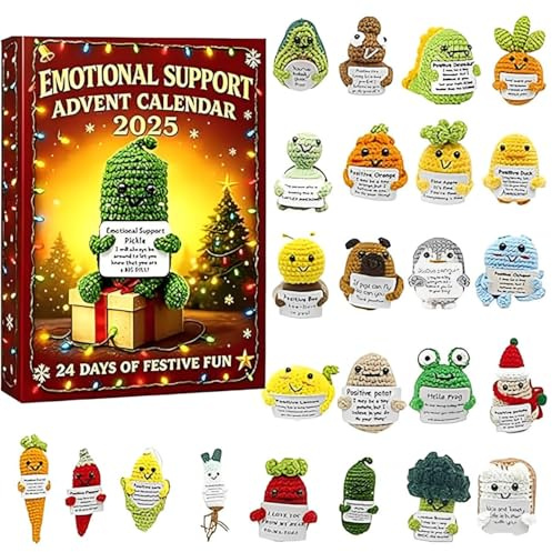 Emotionale Unterstützung Adventskalender 2025, 24 Tage Weihnachtszählkalender mit 24 einzigartigen positiven Häkel-Tierchen, Perfektes Herzwärmendes Geschenk for Familie & Freunde