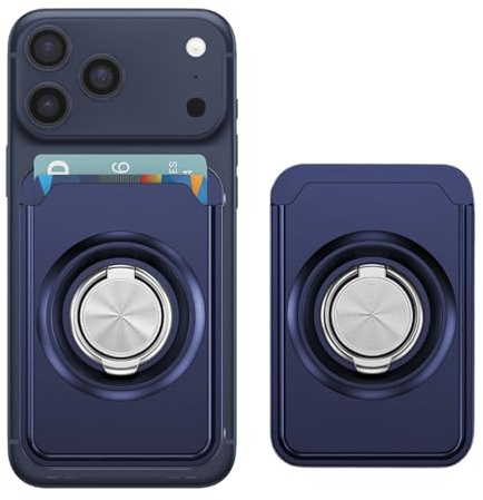 IMEIKONST Porte-Cartes Wallet avec Support en Métal, Magnétique Mince Portefeuille pour iPhone 17/16/15/14/13/12 Série et Certains Appareils Samsung Galaxy, Compatible avec MagSafe. Bleu Foncé KB