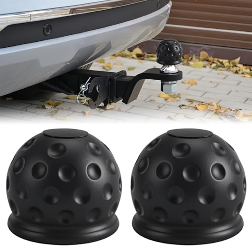 VBGURR 2PCS Trailer Hitch Ball Cover,Universal 50mm Tow Bar Ball Cover Cap,Soft Rubber Tow Ball Protector for Car Wash Proof,Tow Bar Cover for Towing Trailer Caravan Truck,Tow Hook Cover Cap