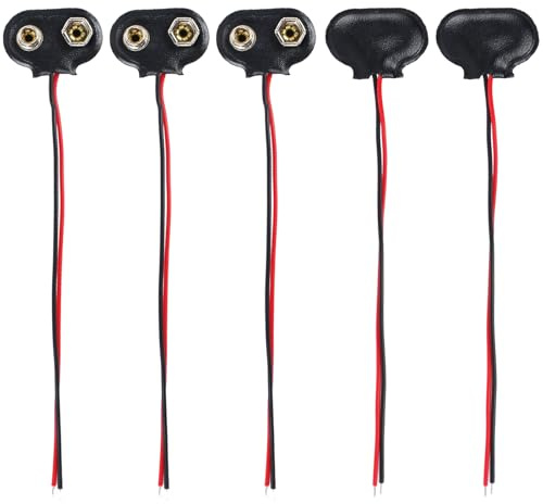 5 Piezas Soporte Conector Clip para Batería 9V, Carcasas de plástico Duro Negro Cable de conexión, Conector de batería Negro y Rojo, Ideal para proyectos de Bricolaje, experimentos