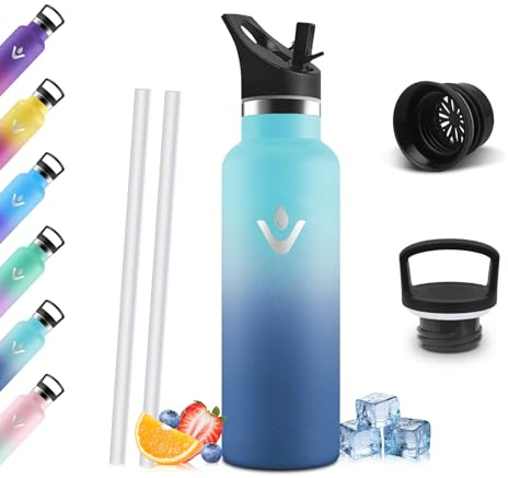 Trinkflasche Edelstahl Kinder 500ML BPA-Frei, Thermosflasche, Auslaufsichere Isolierflasche Doppelwandig, Wasserflasche mit Strohhalm, 18/8 Edelstahl, Trinkflasche Kohlensäure Geeignet für Sport