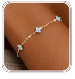 MILACOLATO Gold Clover Bracelet Blue Opal Adjustable Bracelets for Womens