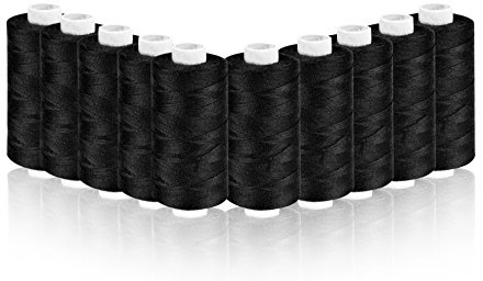 Helmecke & Hoffmann * 10 x Schwarze Nähgarn-Spulen 500 m Faden | Polyester-Nähmaschinengarn auf umweltfreundlicher Papp-Rolle