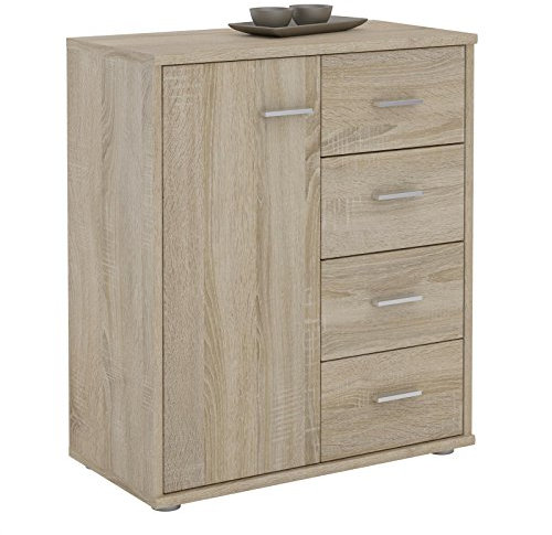 CARO-Möbel Kommode TIRANO Highboard Anrichte mit 1 Tür und 4 Schubladen in Sonoma Eiche