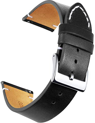 BINLUN Leder Uhrenarmband Schnellverschluss Lederarmband 12mm 14mm 16mm 18mm 20mm 22mm 24mm Uhrenband mit Edelstahl Silber Schnalle Smartwatch Ersatzarmband für Herren Damen