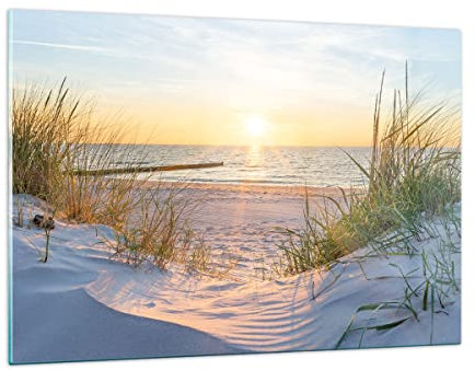 Quadri Moderni Soggiorno duna spiaggia mare Quadro su Vetro 120x80cm Stampe da Parete in Vetro Camera da Letto Cucina 1 pezzo Wall Art Grandi XXL Decorazione Murale Grafica Immagini GAA120x80-3989