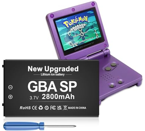 SHENMZ GBA Battery, Upgraded 2800mAh Ultra High Capacity Rechargeable Lithium-ion Battery for Nintendo GBA SP Gameboy Advance SP AGS-001 with Screwdriver