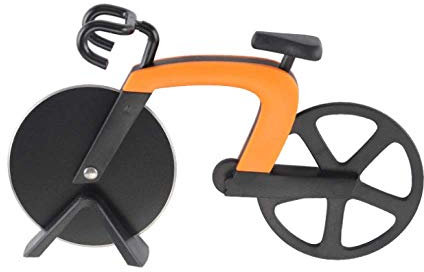 Stainless Steel Bicycle Pizza Cutter with Color Boxed Cake Knife Creative Hob Pizza Wheel Knife with Bracket Baking Tool Cool Kitchen Gadget