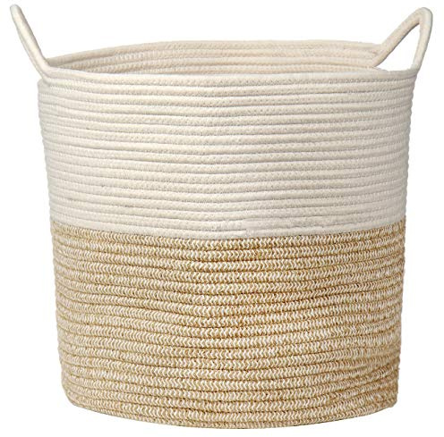 Briful Wäschekorb Aufbewahrungskorb aus Baumwolle Seil Wäschesammler Geflochten Korb Baby Spielzeug-Aufbewahrungsbehälter mit Griff für Wohnzimmer Kinderzimmer Badzimmer 38x38CM