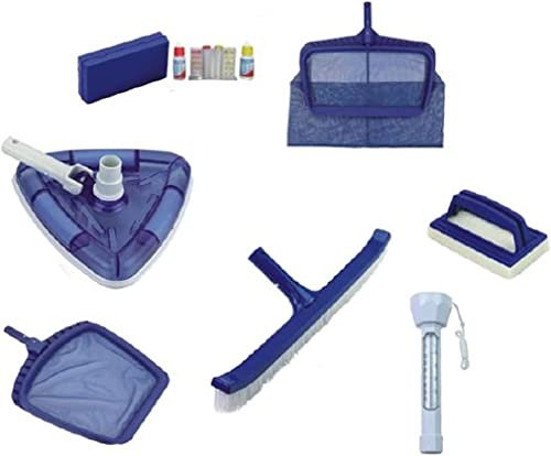 well2wellness Pool Zubehör Set 3 Premium / 7-teilig mit Bodenkescher, Laubkescher, Thermometer, Bodensauger Dreieck, Beckenbürste, Pad Plus Test-Kit für Chlor/pH (P1862)