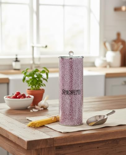 Biznest LATEST PINK SILVER Crushed Diamond Glass SPAGHETTI JAR Crystal Storage Round Tall
