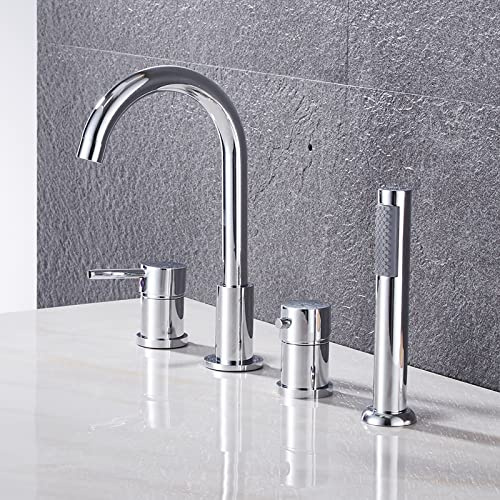 Wannenrandarmatur 4-Loch Badewannen-Armatur Wannenrand Badewanne Armatur Set Wannenrandkombination für Badezimmer,Chrom