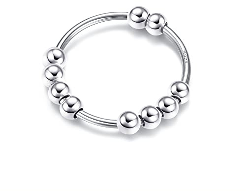 YADOCA 925 Sterling Silber Angst Ring für Damen Mädchen Stapelbare Ringe Spinner Bead Ringe Fidget Ring 5