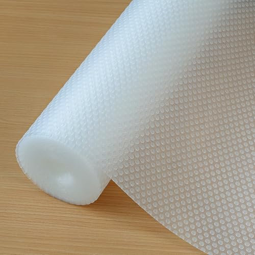 Hersvin 50cmx600cm Tappetino per Cassetti, Tappetini Non-adesivo EVA Plastica Rotolo Carta per Mensola Cassetto Frigorifero Tavolo Mobile Cucina Lavello Ripiani (Trasparente Puntino)