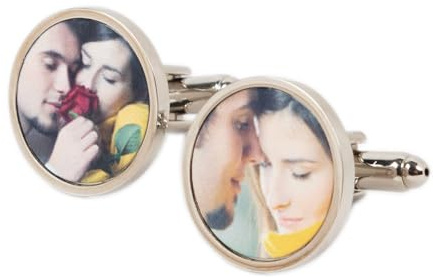 Ocadeau Manschettenknöpfe aus Stahl mit eigenem Foto personalisierbar - Schlichte runde Manschettenknöpfe - Manschettenkknopf 2er-Set zum Selbstgestalten