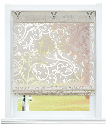 SCHOAL Raffrollo ohne Bohren Raffgardinen Ausbrenner Gardinen Transparent Ösenrollo Vorhänge mit Ösen 1 Stück BxH 80x130 cm Sand