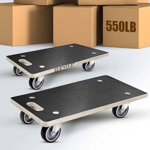 2 Stück Holzplattform-Dolly, 250 kg Kapazität, beweglicher Roller, robuster Möbelwagen, 4 Räder, rechteckig, multifunktional, für Klavier, Möbel, Couch, Waschmaschine, Kühlschrank, schwere Gegenstände
