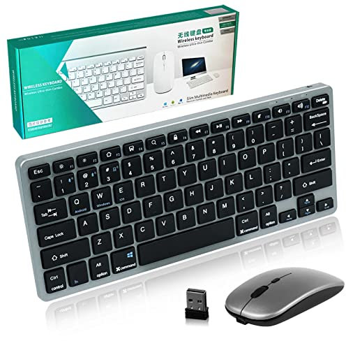Wireless Bluetooth Keyboard and Mouse Set,Portable Slim Silent Rechargeable Cordless Keyboard and Mouse Combo for Computer/iPad/PC/Laptop/Microsoft/Apple TV/Mac/Tablet/Macbook/Surface/Android/Windows