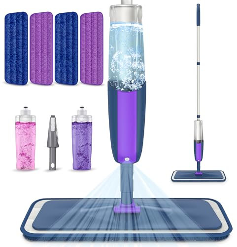 Spray Wet Dry Mops for Floor Cleaning - MEXERRIS Microfiber Hardwood Floor Mop with Spray Dust Mop with 4x Washable Reusbale Pads 2x Bottles Flat Mops for Laminate Wood Ceramic Tiles Hardwood