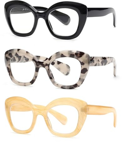 JM Lot de 3 Lunette Loupe Yeux de Chat,Lunette Anti Lumiere Bleue pour Femme Homme