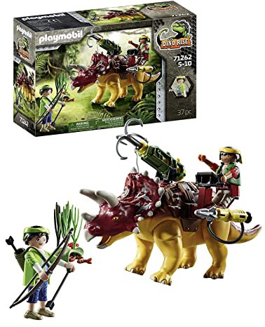 PLAYMOBIL Dino Rise 71262 Triceratops, Dinosaurier mit Abnehmbarer Rüstung und großer beweglicher Kanone, Spielzeug für Kinder ab 5 Jahren
