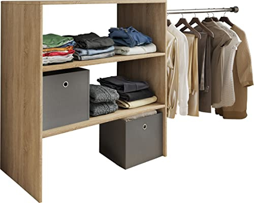 VCM Kleiderschrank 90x50x100 cm 3 Fächer Garderobenregal Holzwerkstoff | Offenes Regalsystem für die Garderobe - Schlafzimmer oder Ankleidezimmer - für Ordnungsliebende - Serie Dacho II
