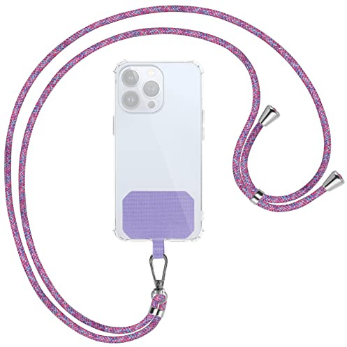 mtb more energy® Collana universale per cellulare – Purple Unicorn – parti in metallo colore argento – compatibile con molte custodie per cellulari – Cordoncino da appendere