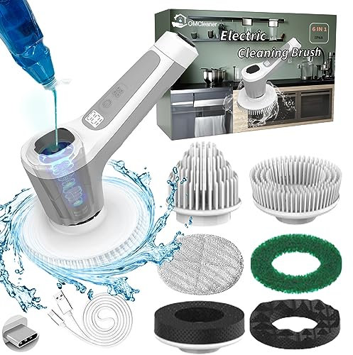 Brosse de nettoyage électrique sans fil portable avec 6 têtes de brosse remplaçables, 2 vitesses réglables, pour cuisine, voiture, cuisine, salle de bain, baignoire