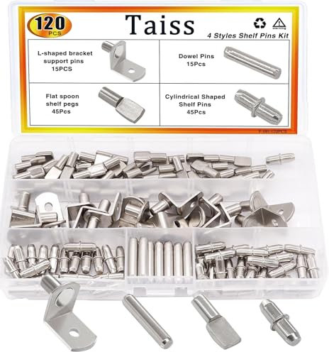 Taiss 120 Pezzi kit perni per scaffali 4 Stili ripiani pioli, staffa a L/Piatto Cucchiaio scaffale pioli/Dowel Pin Nickel Plated Shelf Supporti Pegs,per Mobili da cucina Cabinet shelf F-081-120PCS