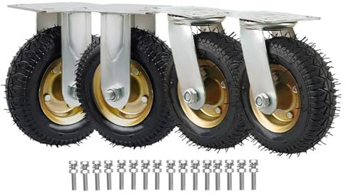 Luftreifen Gummi Lenkrolle 4 Stück Industrierollen Schwerlast Stoßdämpfung Leise Rollen Transportrollen Tragfähigkeit150KG Pro Rolle Mit M10 Schrauben Ersatzrad Schubkarre, Plattformwagen