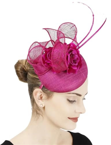 Dcvmvmn Fascinator Hut für Hochzeit und Kirche, elegante Kopfbedeckung, Party, Abendessen, Pillendose, Kappe, Fuchsia, Einheitsgröße