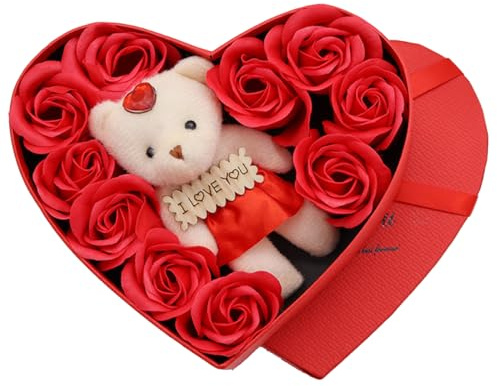 BSNRDX 10 Rose Flower Soap Flower Simulation Rose Soap Flower Gift Boxes Red Heart-Shaped Tin Cubs Artificial Roses Gift Sets for Valentine's Day Mother'S Day Wedding Festival Anniversary Birthday