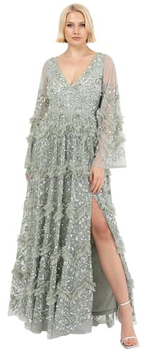 Maya Deluxe Womens Pink Fully Embellished Maxi Dress with