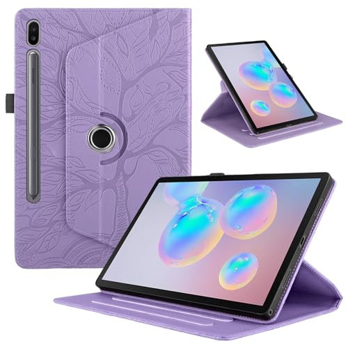 TEDTIKJT Tablet Schutzhülle für Samsung Galaxy Tab S6 10.5 2019 Hülle SM-T860/T865 PU Leder 360°Drehbar Multi-Winkel Ständer Baum Flip Cover Case Samsung Galaxy Tab S6 Schutzhülle,Violett