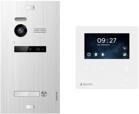 Balter EVO 1 Familienhaus Video Türsprechanlage mit Kamera und Klingel für Haustür, Gegensprechanlage mit Türklingel kabelgebunden und 1x 4.3 Zoll Mini Monitor 2-Draht Sprechanlage Set