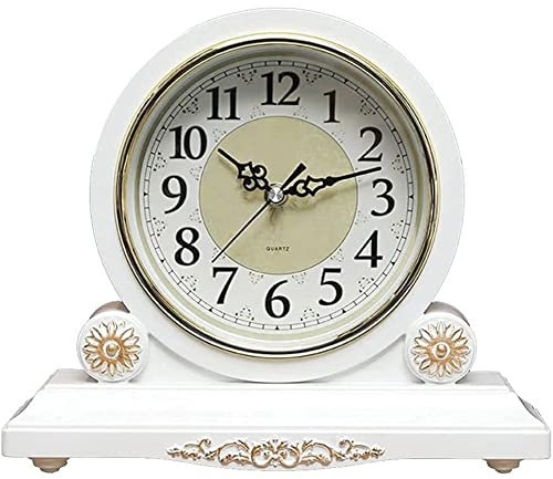 LUOYAOB Vintage Kaminuhr Manteluhr, Holzmanteluhren for Wohnzimmer Dekor - Silent, Kamin Mantel, Büroschreibtischregal und Heimdekorgeschenk (Color : White)