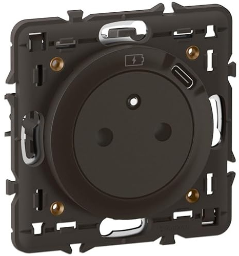 LEGRAND – Toma eléctrica de pared con tierra celiana superficie con toma cargador USB de 7,5 W integrada, toma de corriente con base retráctil, para completar con una placa – negro