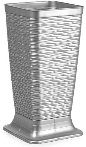 Acan Tradineur - Paragüero de plástico cuadrado, modelo Wind, diseño moderno, soporte para paraguas, decoración, fabricado en España (Plata - 51,5 x 26 x 26 cm)