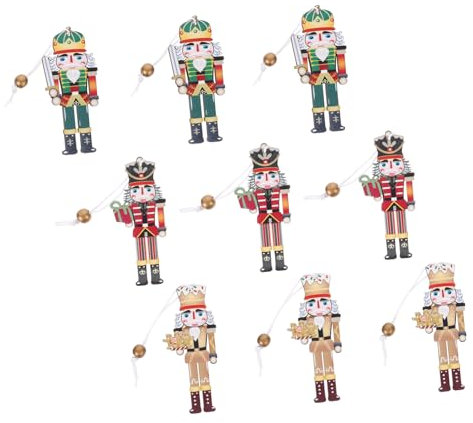 Amosfun 9pcs Christmas Nutcracker Cutouts Hanging Wooden Ornaments Nutcracker Pendants for Xmas Tree Decorations Xmas Party Ornaments