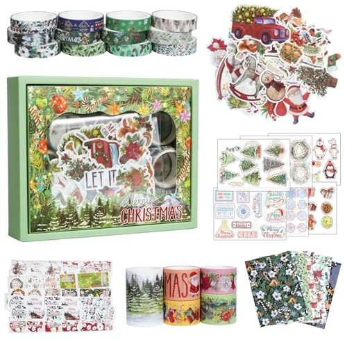17 Roll Weihnachts Washi Tape Set Weihnachtliches ästhetisches Scrapbook Papier Washi Aufkleber Dekorative Abdeckbänder Scrapbooking Material Paper Etiketten Aufkleber Journaling Zubehör für DIY Craft