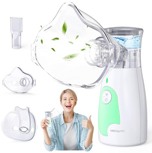Meowyn Nebulizador, Nebulizador portátil para adultos niños y bebe, nebulizable recargable con 2 tasa de atomiajust, silencioso, 2 máscaras y 1 boquilla incluyen para el hogar y el uso de viaje