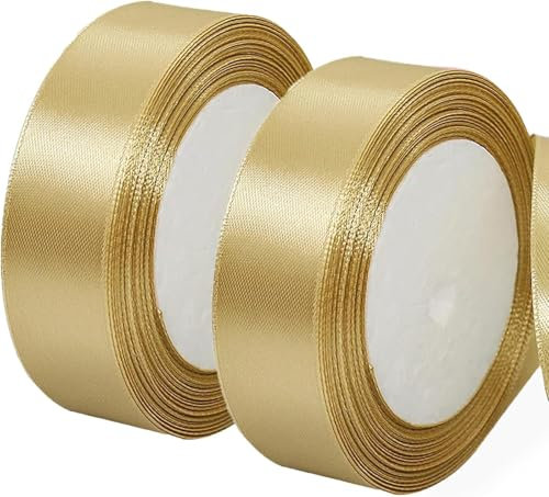 2 Rolle Satinband Gold, 20MM Geschenkband Gold, 44m Schleifenband Gold, Goldenes Band Breit Geschenkband Hochzeit Stoff Gold Dekoband für Geschenkverpackung Hochzeitsdeko Geburtstag Party