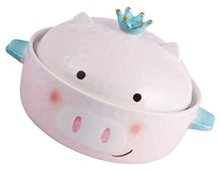 PHENOFICE 1pieza Cerámica Doble Tazón De Comida Para Fideos Instantáneos y Arroz Bowl Multifuncional Para Cocina Tazón Piggy Adorable y Resistente
