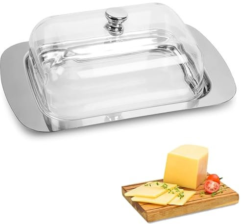 Beurrier,Boîte à Beurre,Beurrier Inox avec Couvercle et Poignée,Fromage En Métal Bol Capacité pour 250g de Beurre,Adaptée à la Conservation des Fromages Gâteaux Desserts Fruits et Plats Froids