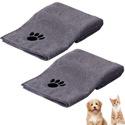 HTRTRR Toallas para Mascotas 2 Piezas – 75×35cm Microfibra Súper Absorbente, Secado Rápido, Suaves y Reutilizables – Toalla para Perros y Gatos, Ideal para Baño, Paseos y Viajes（Gris + Gris）