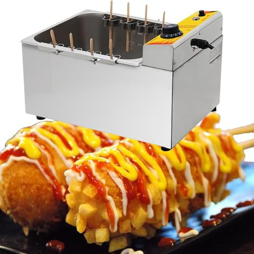 Freidora Eléctrica Comercial Para Palitos de Queso Mozzarella y Salchichas con 8 Ganchos, Alta Capacidad, Coreana Máquina para Hacer Salchichas de Maíz para Bocadillos Deliciosos