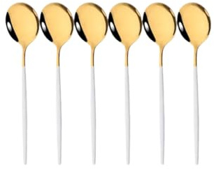 Hemasa 6 cucharas de té de oro blanco espejo para postre, helado, cucharas de acero inoxidable, cuchara de café agitadora, accesorios de cocina, cubiertos de oro blanco