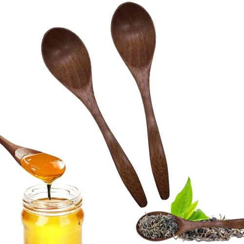 Cucharas de Madera 2 uds, Cucharas Madera Pequeñas Natural, Hechas a Mano para Miel, Café, té, Accesorios de Cocina
